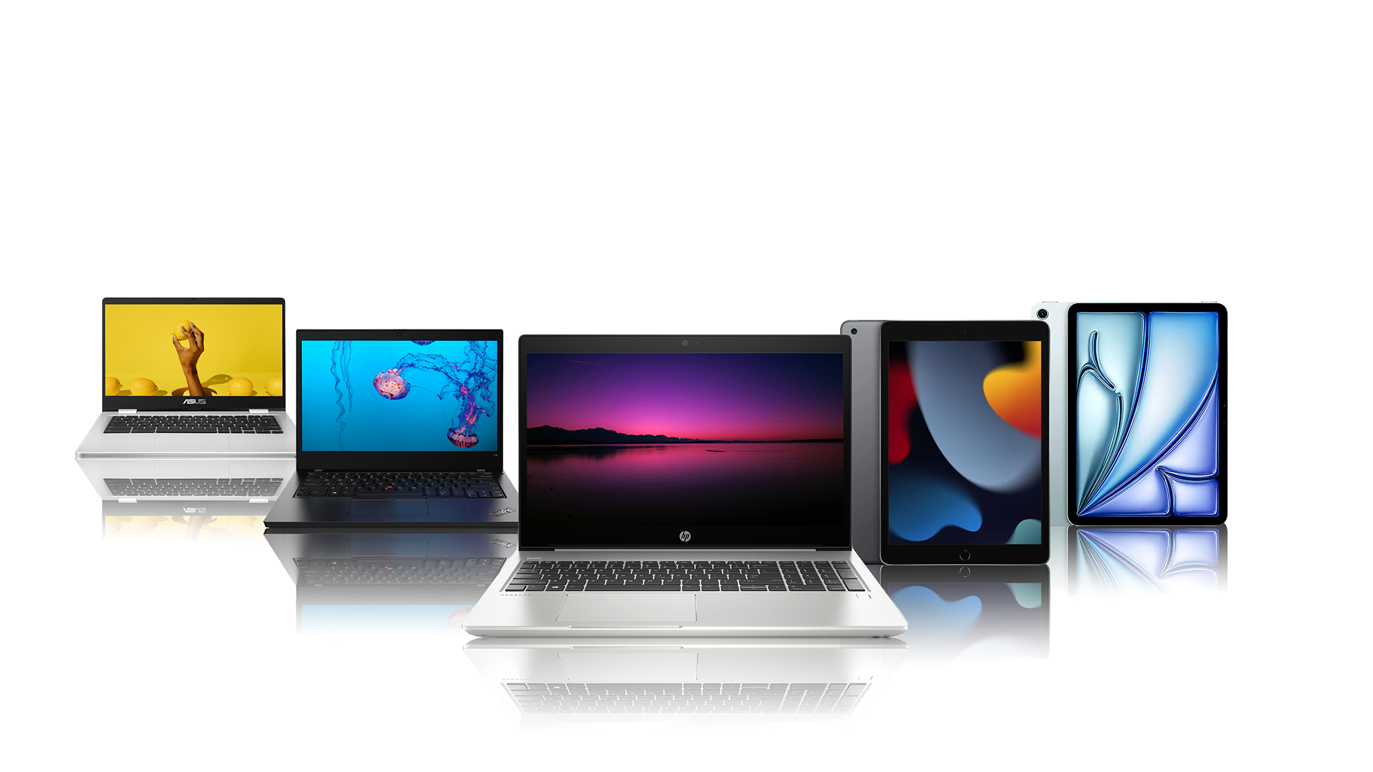Selection of laptops, tablets and mobile devices