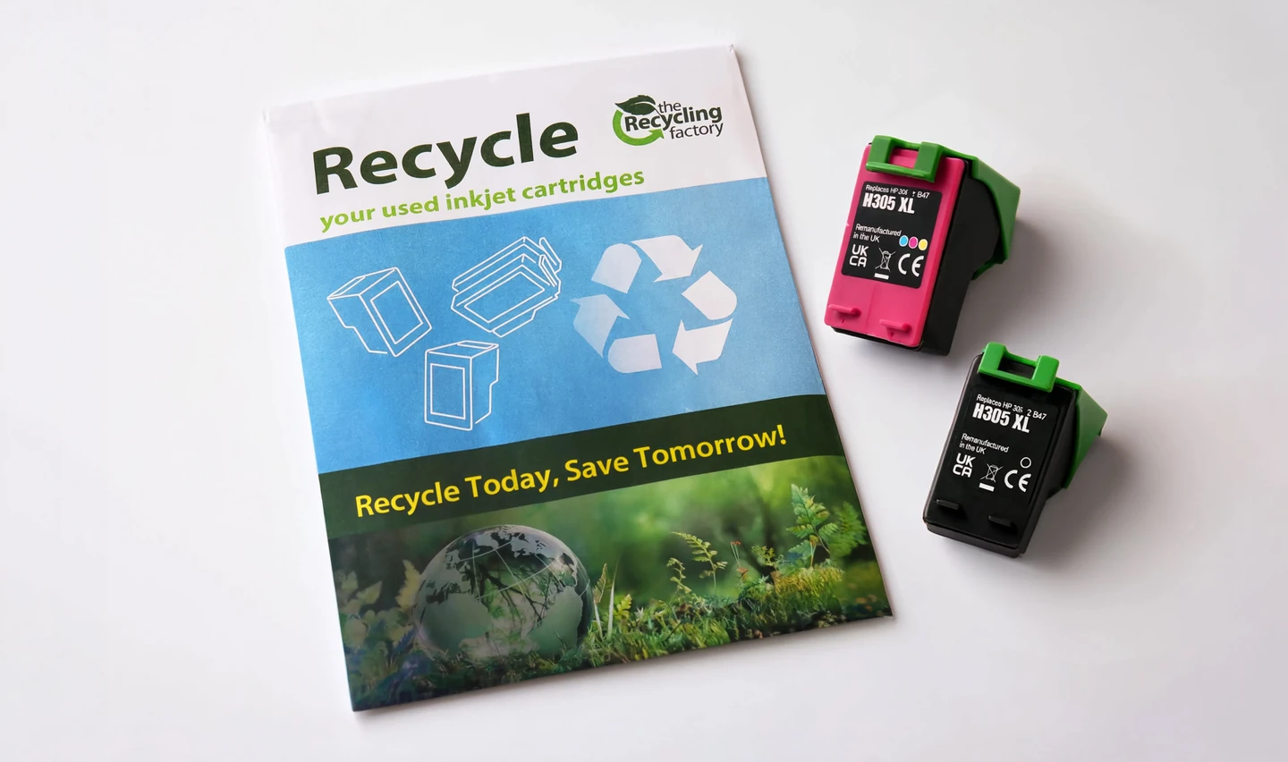 TRF prepaid inkjet cartridge recycling envelope with remanufactured cartridges