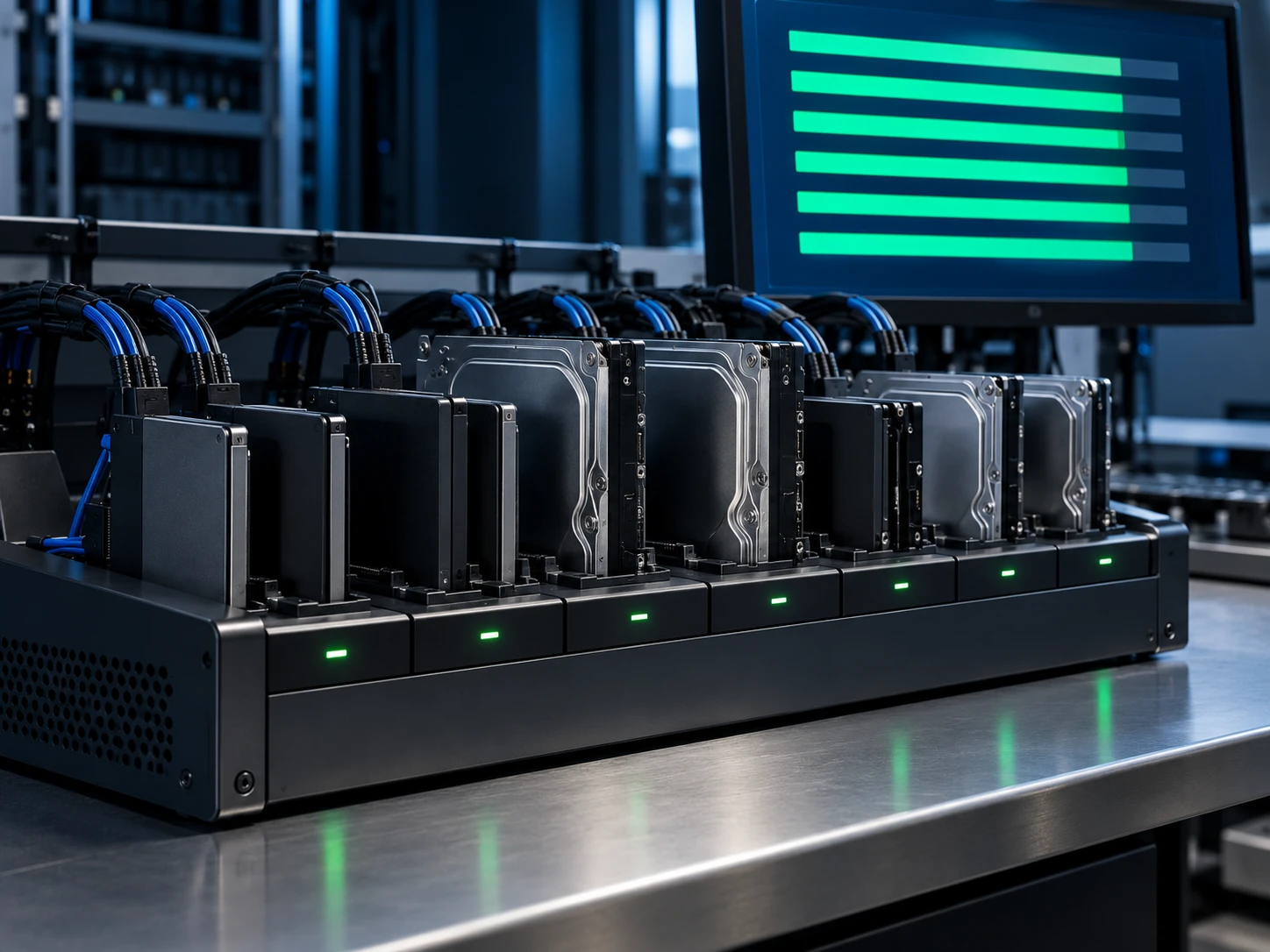 Storage drives connected to a dedicated multi-drive data-sanitisation dock