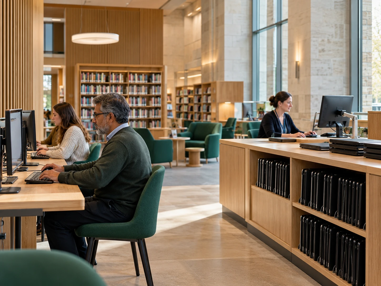 Reliable refurbished technology in a public library workspace